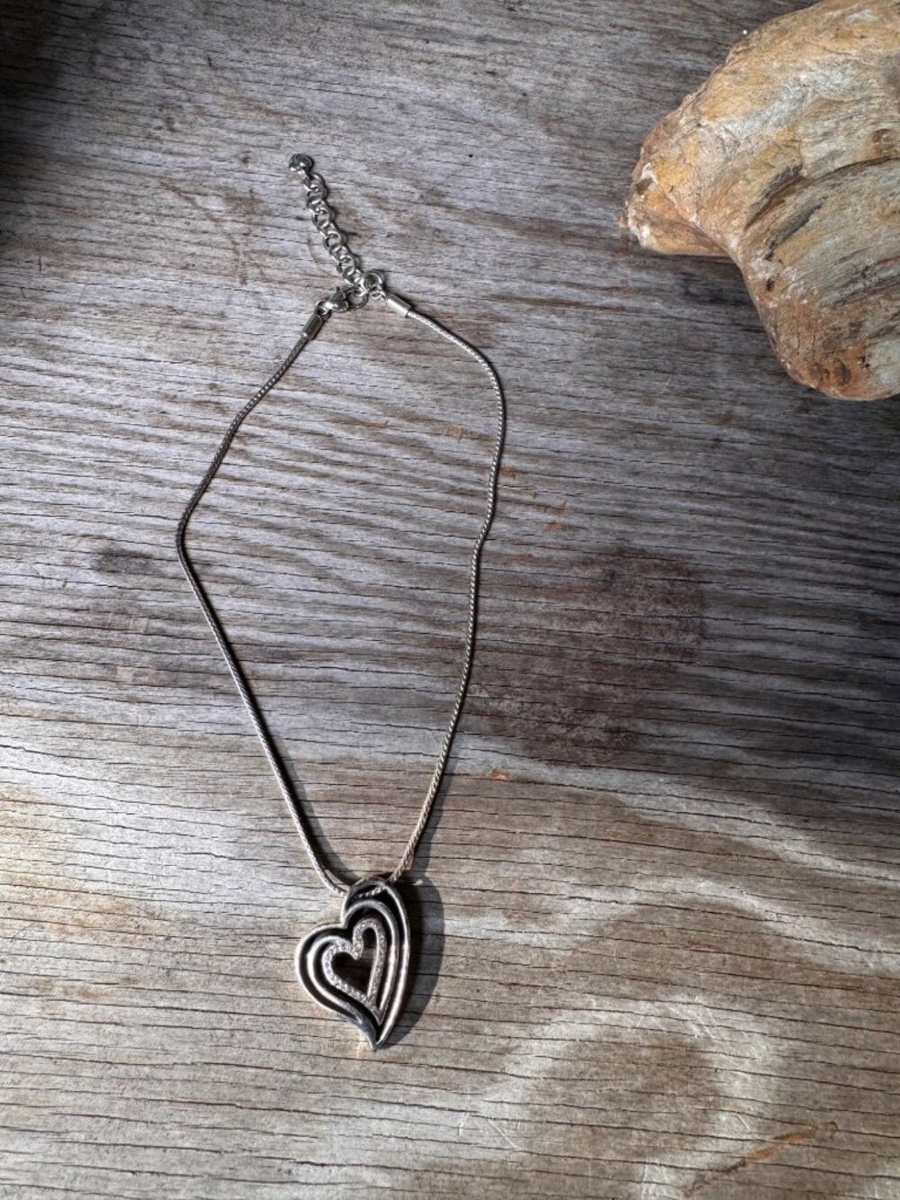 Brighton Silver Tone Crystal Double Heart Pendant Necklace Adjustable